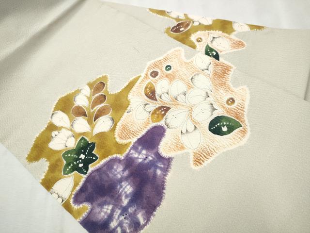 平和屋着物●京都府指定無形文化財　染色作家　小倉建亮の弟子　市瀬史郎　九寸名古屋帯　舞葉文　鬼しぼ縮緬　正絹　逸品　CAAV7161hy