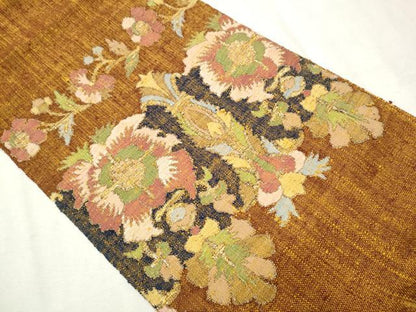 平和屋着物●八寸名古屋帯　ぜんまい紬　更紗花文　金糸　証紙付き　正絹　逸品　CAAV7169hy