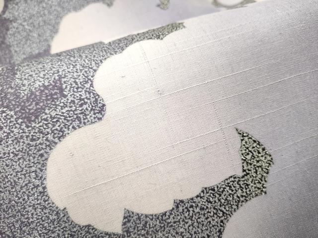 平和屋着物●全通柄　九寸名古屋帯　紬地　舞葉シルエット　銀彩　正絹　逸品　CAAV7177hy