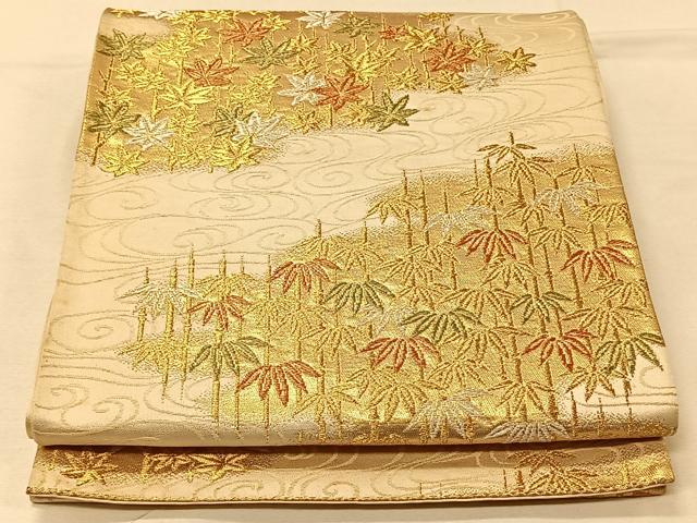 平和屋着物◎六通柄袋帯　笹竹文　金銀糸　正絹　逸品　CAAV7203qv