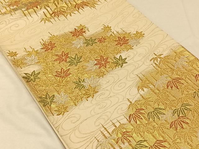 平和屋着物◎六通柄袋帯　笹竹文　金銀糸　正絹　逸品　CAAV7203qv