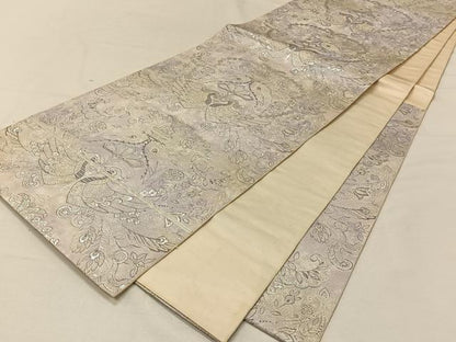 平和屋着物◎六通柄　本袋帯　更紗花鳥文　銀糸　正絹　逸品　CAAV7205qv
