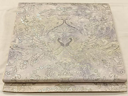 平和屋着物◎六通柄　本袋帯　更紗花鳥文　銀糸　正絹　逸品　CAAV7205qv