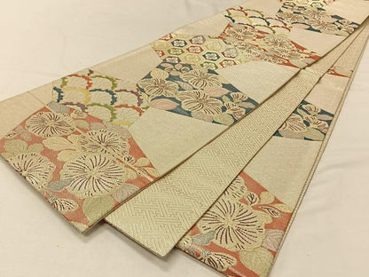 平和屋着物◎佐賀錦　六通柄袋帯　切嵌花文　金糸　正絹　逸品　CAAV7208qv