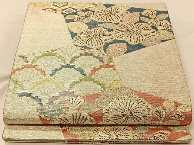 平和屋着物◎佐賀錦　六通柄袋帯　切嵌花文　金糸　正絹　逸品　CAAV7208qv