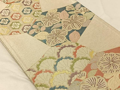 平和屋着物◎佐賀錦　六通柄袋帯　切嵌花文　金糸　正絹　逸品　CAAV7208qv