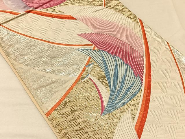 平和屋着物◎六通柄袋帯 唐織 流水新孔雀文 金銀糸 正絹 逸品 CAAV7218qv