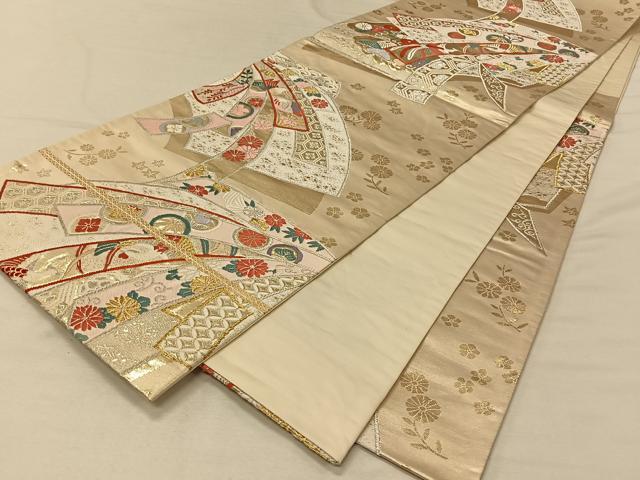平和屋着物◎六通柄袋帯　唐織　束ね熨斗花鳥文　金銀糸　正絹　逸品　CAAV7223qv