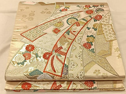 平和屋着物◎六通柄袋帯　唐織　束ね熨斗花鳥文　金銀糸　正絹　逸品　CAAV7223qv
