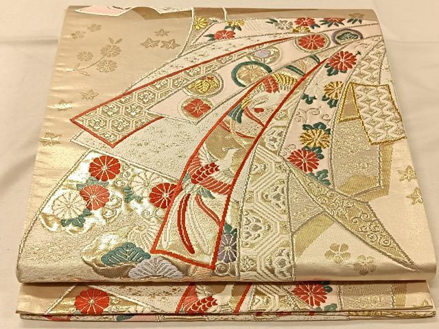 平和屋着物◎六通柄袋帯　唐織　束ね熨斗花鳥文　金銀糸　正絹　逸品　CAAV7223qv