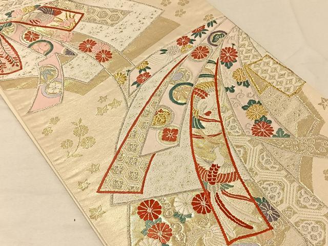 平和屋着物◎六通柄袋帯　唐織　束ね熨斗花鳥文　金銀糸　正絹　逸品　CAAV7223qv