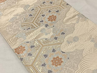 平和屋着物◎六通柄袋帯　唐織　綾織錦　雲取り吉祥花文　正絹　逸品　CAAV7233qv