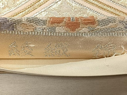 平和屋着物◎六通柄袋帯　唐織　綾織錦　雲取り吉祥花文　正絹　逸品　CAAV7233qv