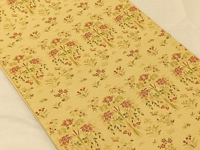 平和屋着物◎六通柄袋帯 更紗花文 金糸 正絹 逸品 CAAV7260qv
