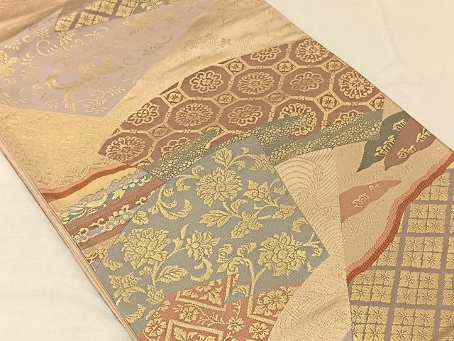 平和屋着物◎六通柄袋帯 地紙重ね花鳥文 金糸 正絹 逸品 CAAV7261qv