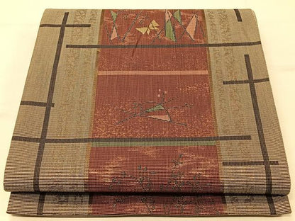平和屋着物◎六通柄袋帯 花蝶文 金糸 正絹 逸品 CAAV7262qv