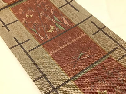 平和屋着物◎六通柄袋帯 花蝶文 金糸 正絹 逸品 CAAV7262qv