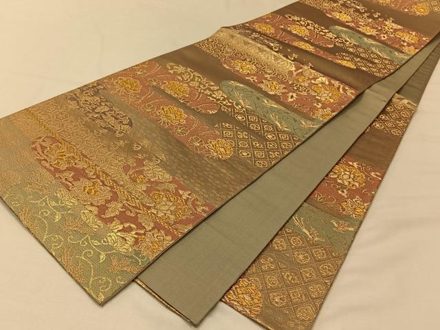 平和屋着物◎六通柄袋帯 更紗花文 金糸 正絹 逸品 CAAV7266qv