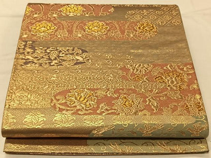 平和屋着物◎六通柄袋帯 更紗花文 金糸 正絹 逸品 CAAV7266qv