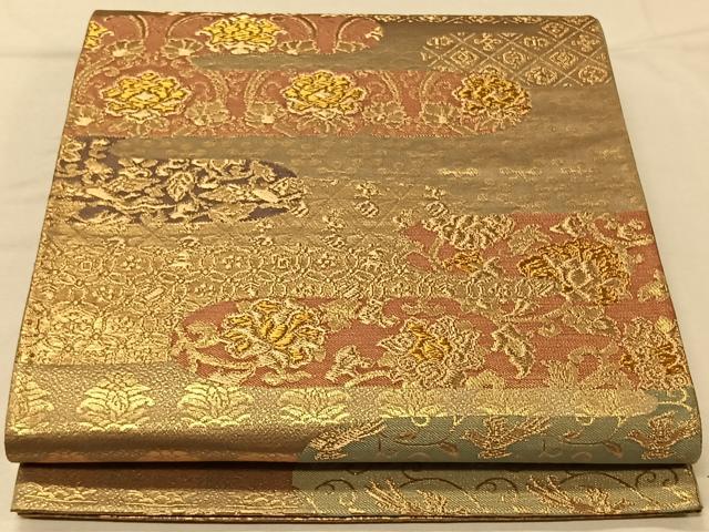 平和屋着物◎六通柄袋帯 更紗花文 金糸 正絹 逸品 CAAV7266qv