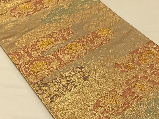平和屋着物◎六通柄袋帯 更紗花文 金糸 正絹 逸品 CAAV7266qv
