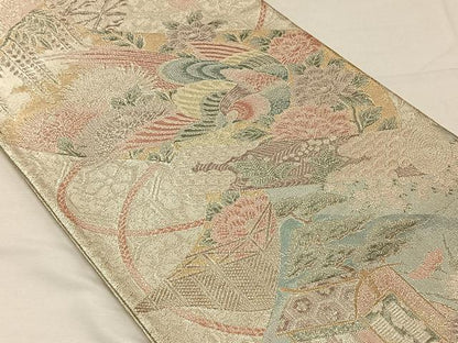 平和屋着物◎900織特選佐賀錦 六通柄袋帯 花鳥文 金銀糸 正絹 逸品 CAAV7272qv