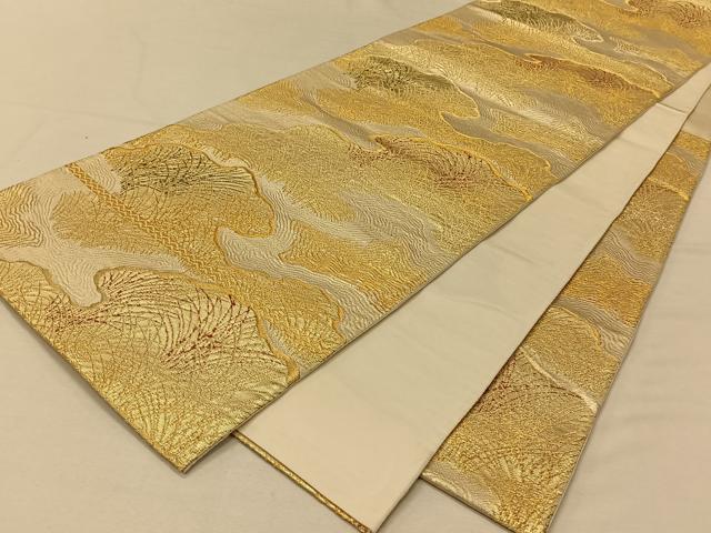 平和屋着物◎六通柄袋帯 流水芝文 金糸 正絹 逸品 CAAV7274qv