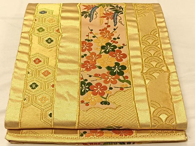 平和屋着物◎六通柄袋帯 唐織 竹 枝葉文 金糸 正絹 逸品 CAAV7276qv