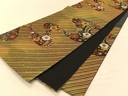 平和屋着物◎六通柄袋帯　流水花文　金糸　正絹　逸品　CAAV7278qv