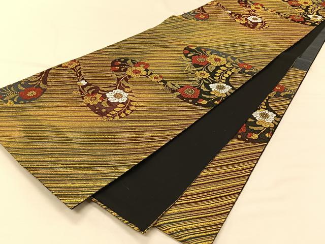 平和屋着物◎六通柄袋帯　流水花文　金糸　正絹　逸品　CAAV7278qv