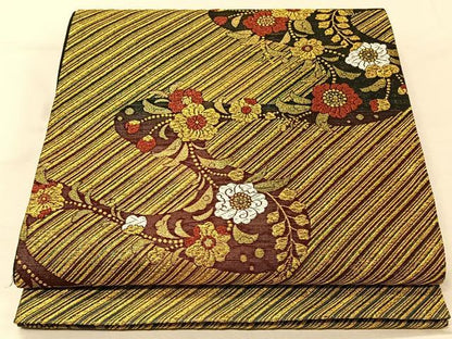 平和屋着物◎六通柄袋帯　流水花文　金糸　正絹　逸品　CAAV7278qv