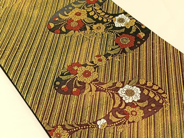 平和屋着物◎六通柄袋帯　流水花文　金糸　正絹　逸品　CAAV7278qv