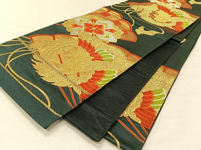 平和屋着物◎六通柄袋帯 鳳凰花文 黒地 金銀糸 正絹 逸品 CAAV7280qv