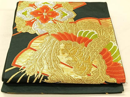 平和屋着物◎六通柄袋帯 鳳凰花文 黒地 金銀糸 正絹 逸品 CAAV7280qv