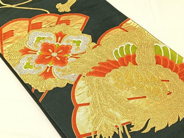 平和屋着物◎六通柄袋帯 鳳凰花文 黒地 金銀糸 正絹 逸品 CAAV7280qv