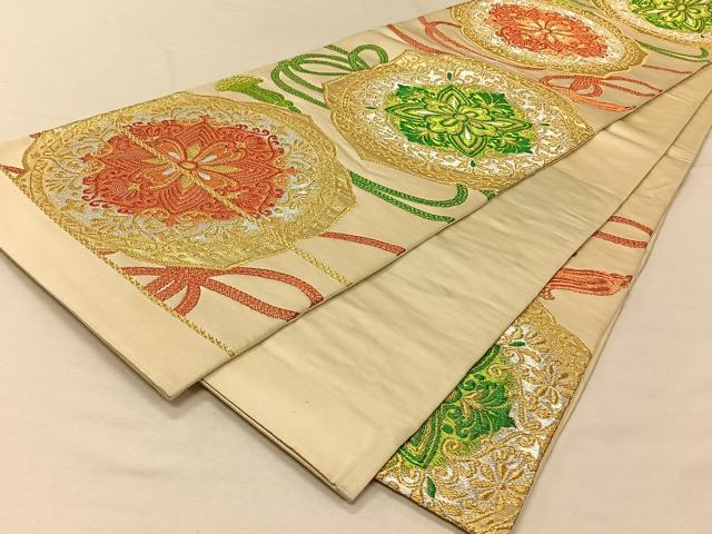 平和屋着物◎六通柄袋帯　結び紐花文　金銀糸　正絹　逸品　CAAV7292qv