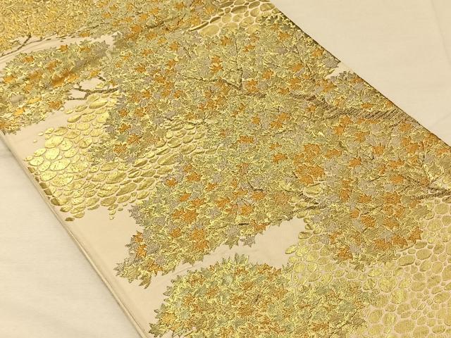 平和屋着物◎六通柄袋帯　樹林紋　金糸　正絹　逸品　CAAV7296qv