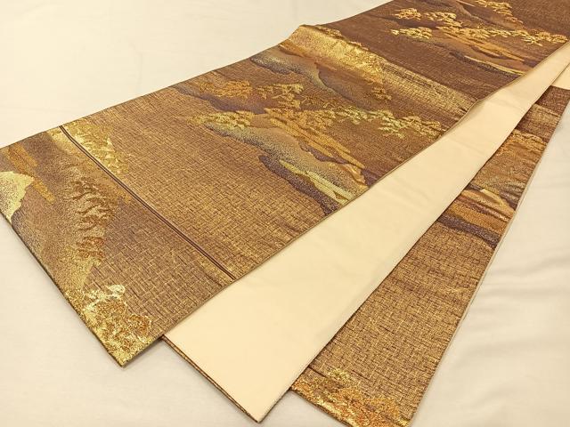 平和屋着物◎六通柄袋帯 遠山風景文 金糸 正絹 逸品 CAAV7297qv