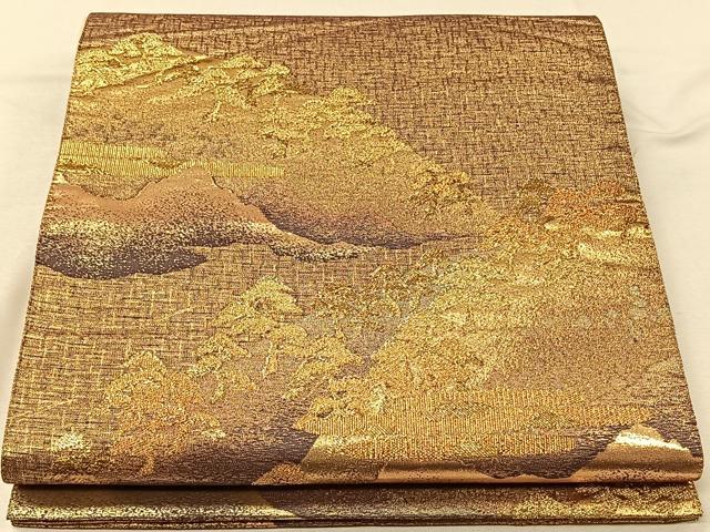 平和屋着物◎六通柄袋帯 遠山風景文 金糸 正絹 逸品 CAAV7297qv