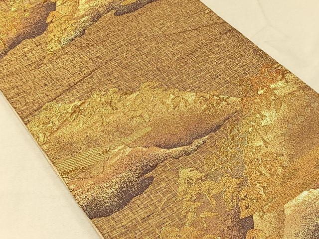 平和屋着物◎六通柄袋帯 遠山風景文 金糸 正絹 逸品 CAAV7297qv