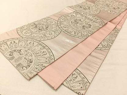 平和屋着物◎六通柄袋帯　絵皿花鳥文　銀糸　正絹　逸品　CAAV7301qv