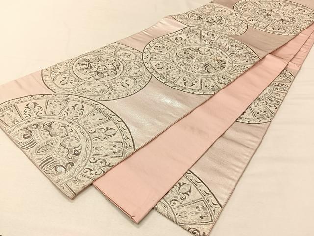 平和屋着物◎六通柄袋帯　絵皿花鳥文　銀糸　正絹　逸品　CAAV7301qv