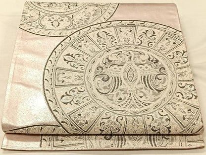 平和屋着物◎六通柄袋帯　絵皿花鳥文　銀糸　正絹　逸品　CAAV7301qv