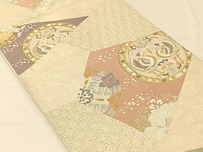 平和屋着物◎六通柄袋帯 切嵌双鳥花文 金銀糸 正絹 逸品 CAAV7312qv