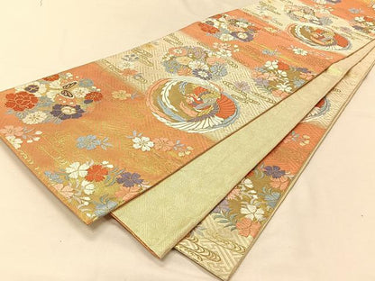 平和屋着物◎佐賀錦 六通柄袋帯 唐織 鳳凰花蝶文 金糸 正絹 逸品 CAAV7315qv