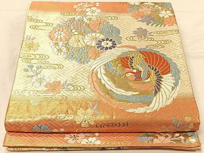 平和屋着物◎佐賀錦 六通柄袋帯 唐織 鳳凰花蝶文 金糸 正絹 逸品 CAAV7315qv