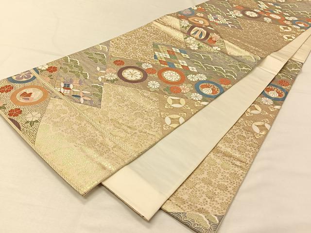 平和屋着物◎六通柄袋帯　唐織　吉祥花文　金糸　正絹　逸品　CAAV7317qv
