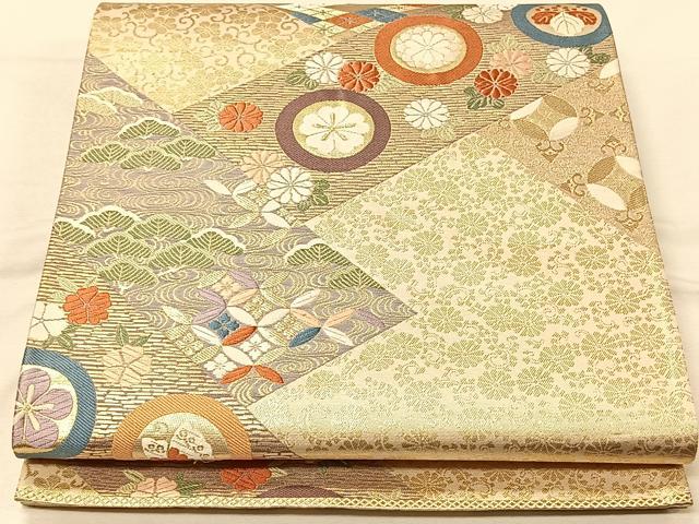 平和屋着物◎六通柄袋帯　唐織　吉祥花文　金糸　正絹　逸品　CAAV7317qv