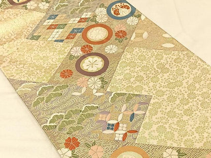 平和屋着物◎六通柄袋帯　唐織　吉祥花文　金糸　正絹　逸品　CAAV7317qv