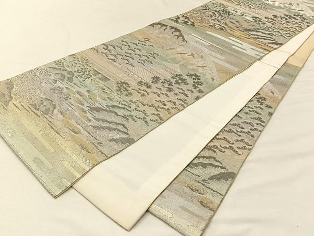 平和屋着物◎六通柄袋帯 風景文 錦プラチナ箔 正絹 逸品 CAAV7318qv